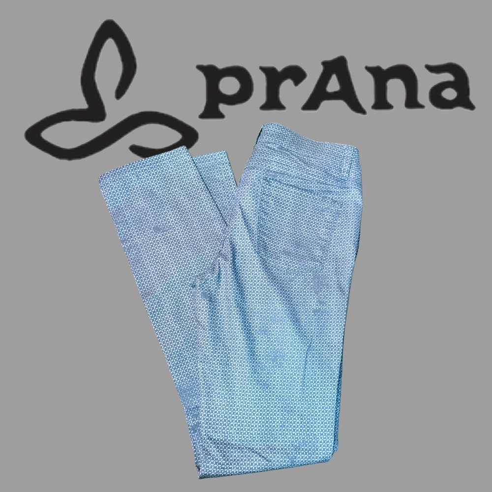 prAna Women’s Kara Skinny Pants – Gray Micro-Leaf Print – Size 10/30
